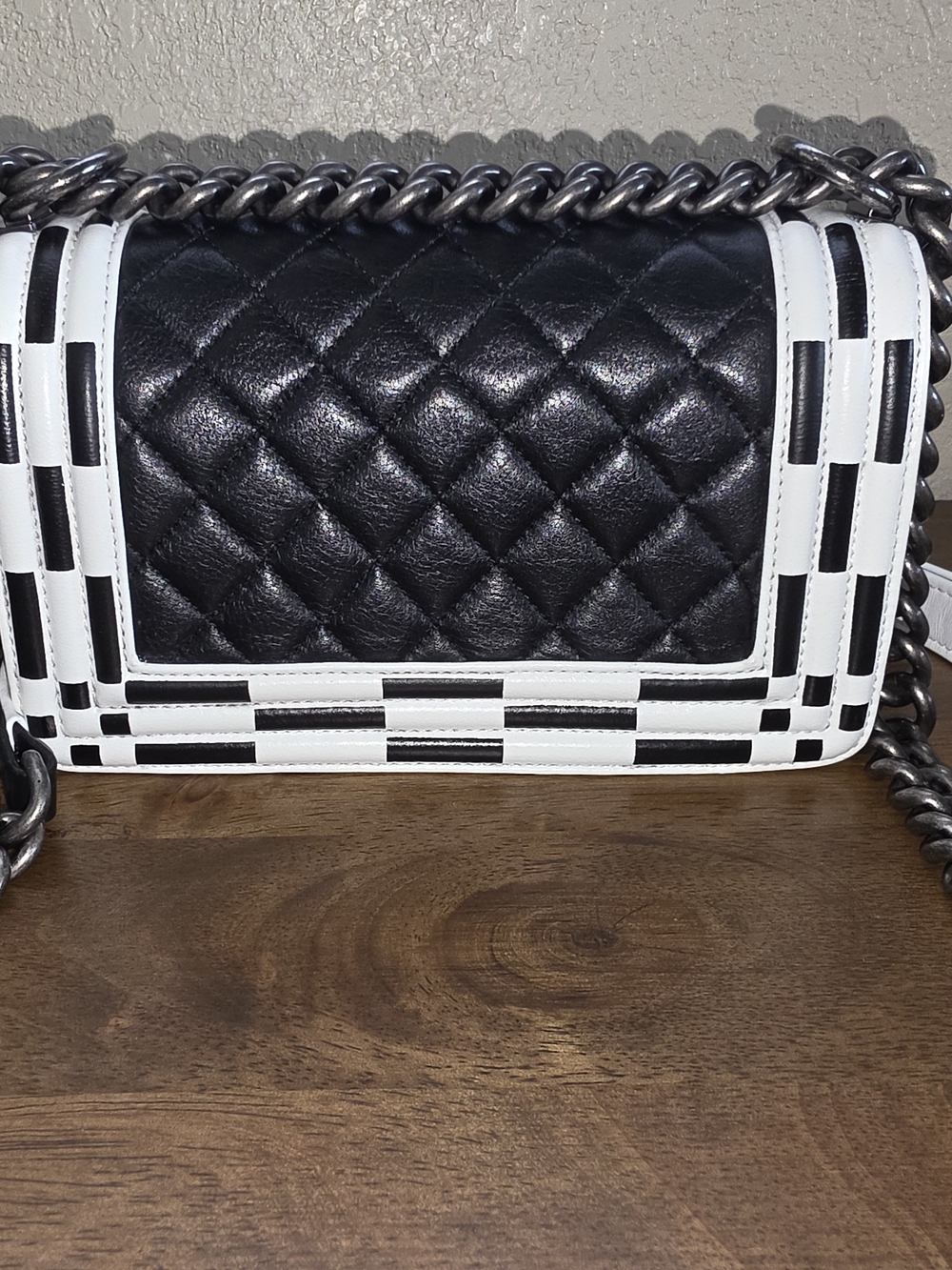 CHANEL Black and White Quilted Boy Bag Antiqued Silver Hardware - Picture 4 of 16